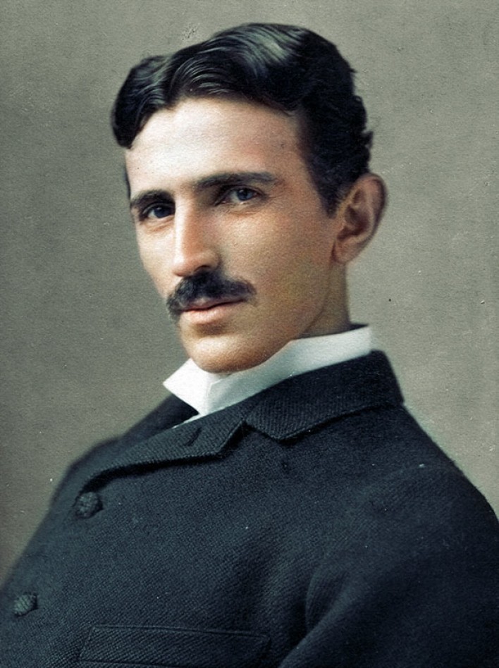 Figure 1: Nikola Tesla at age 34; photograph by Napoleon Sarony; colorized by Dana Keller.