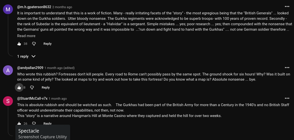 Figure 7: The top three comments for the Gurkha drama.